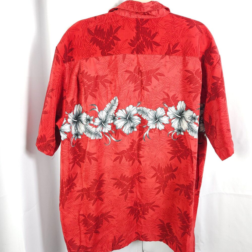 Island Tropics Red Floral Hawaiian Short Sleeve Button-Down Shirt‎ Men's L - Picture 3 of 7